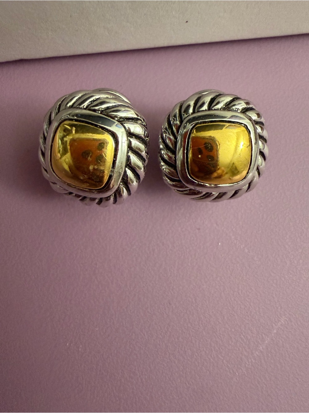 Source Unknown Gold Center with Silver Rope-Edge Stud Earrings